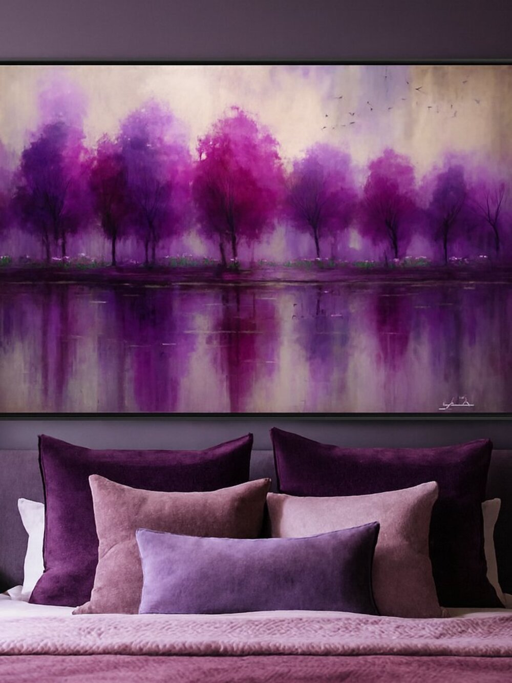 Purple & Magenta Tree Landscape Art Print – Serene Nature Wall Decor - Picture 3 of 5